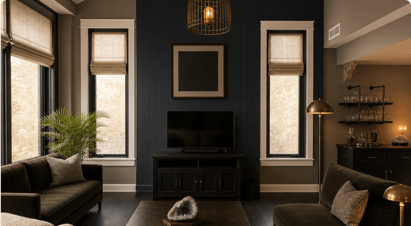 Living room concept from a Formaus Style Board in the Moody Prairie Modern style